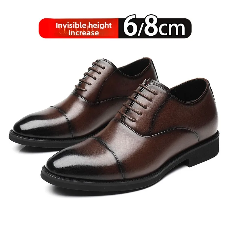 

2026 Height Increase 8cm Leather Shoes Men Business Leather Wedding Shoes Men