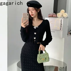 Gagarich Gentle Autumn Winter High End Black Sweater Set Women Thick Temperament Celebrity Split Long Skirt Two Piece Set