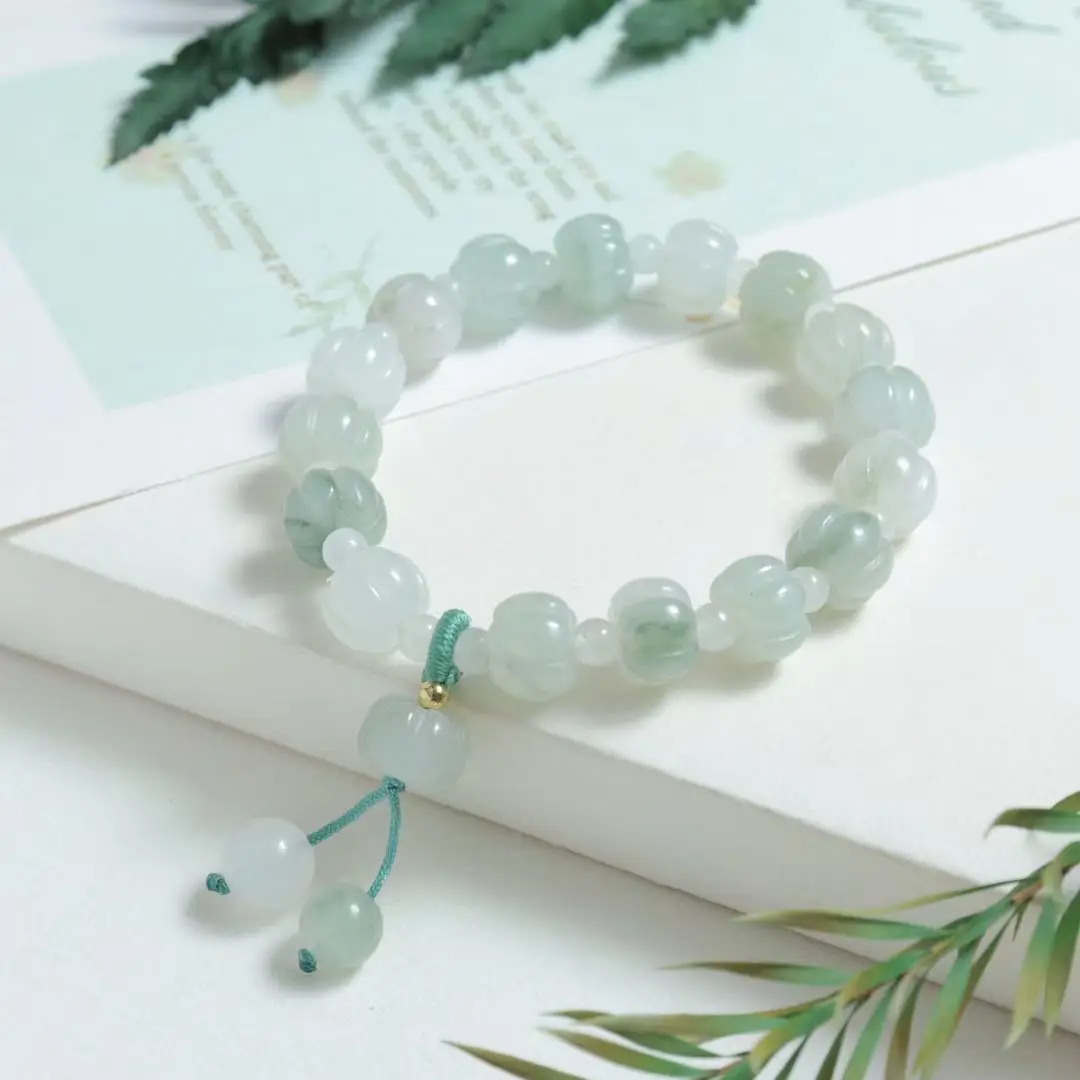 Tianshan Jade Pumpkin Bracelet Men's and Women's Transshipment Round Bead Jade Bracelet