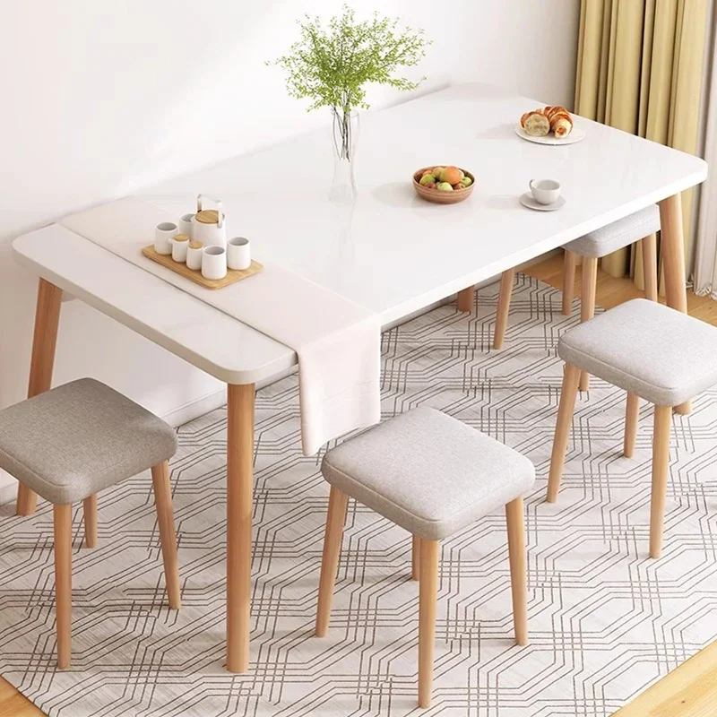 ​Nordic Style Modern Minimalist Commercial Rectangular Dining Table With Solid Wood Legs Durable For Home Office Restaurant