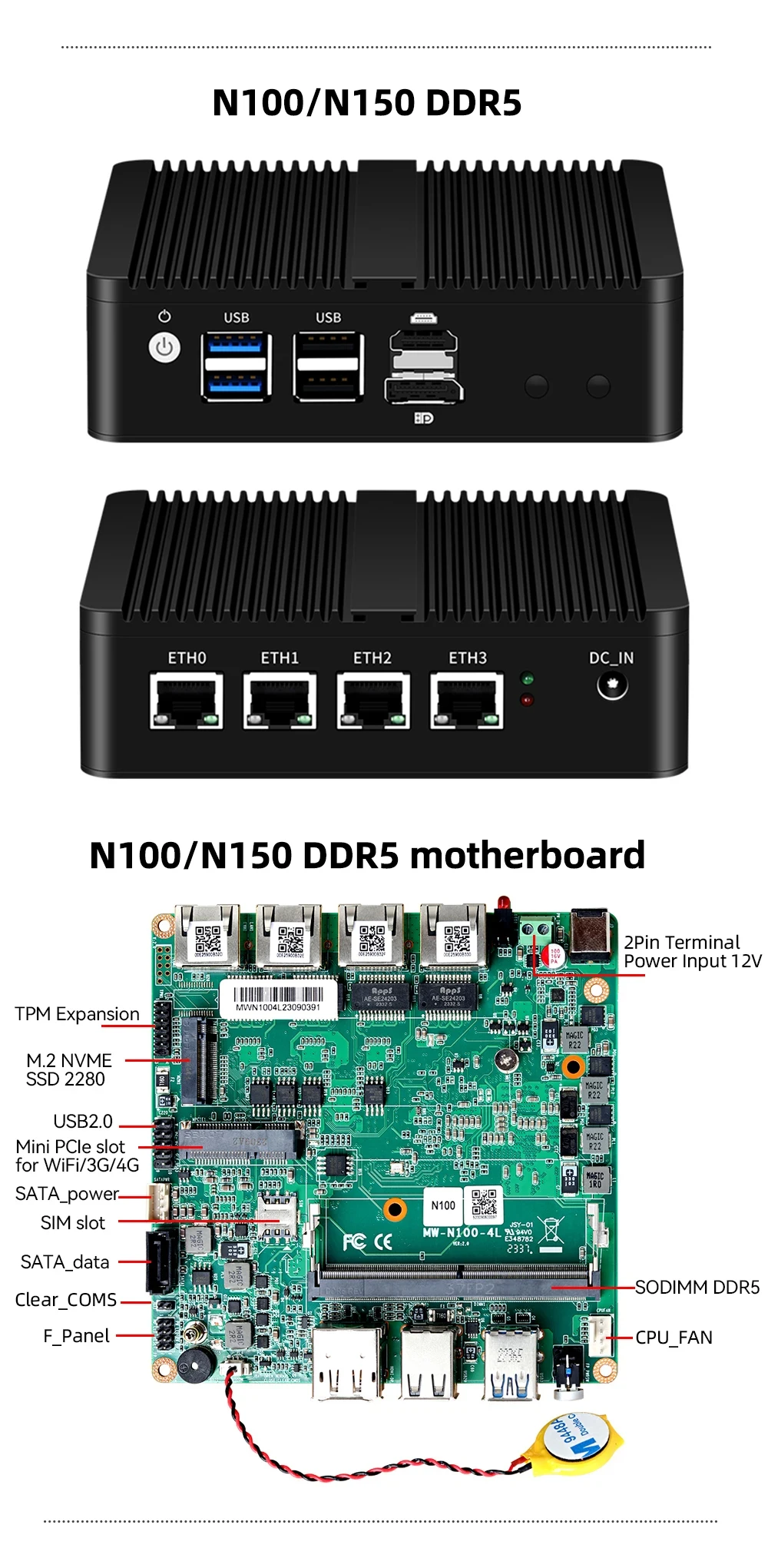 Fanless Mini PC Soft Router Intel Celeron J6412 J4125 J1900 N2830 N150 4x Ethernet 2.5G Intel I226V NIC Friewall Appliance