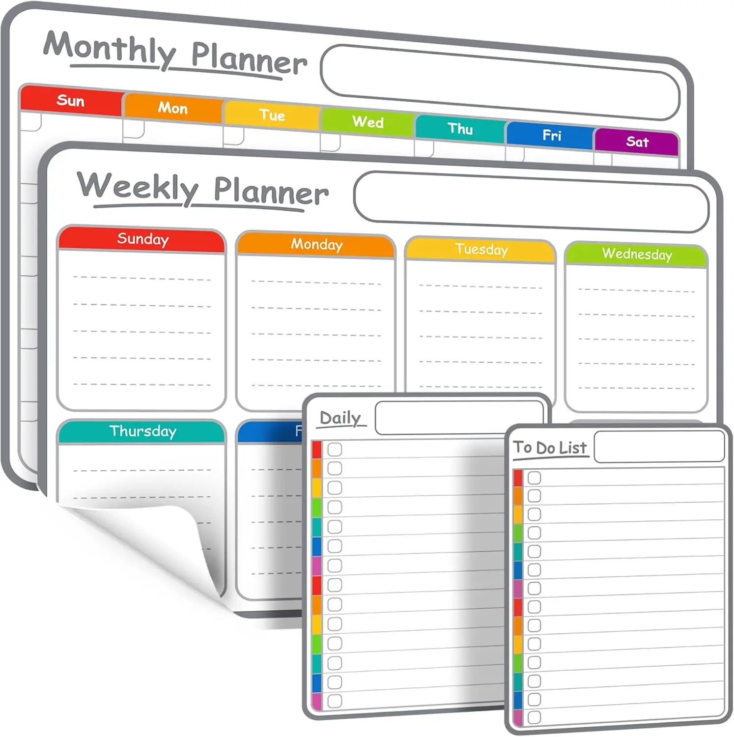 

Non-Magnetic Dry Erase Calendar Board Set - 4-Pack with Micro-Suction for Stainless Steel Fridge, Wall, Glass - Family Office
