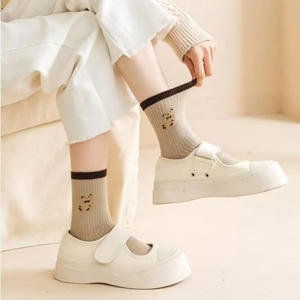 

10 пар креативных носков-трубочек с героями мультфильмов, женские дышащие полосатые носки с милым медведем, чулочно-носочные изделия в стиле Харадзюку, носки до середины икры, уличная одежда