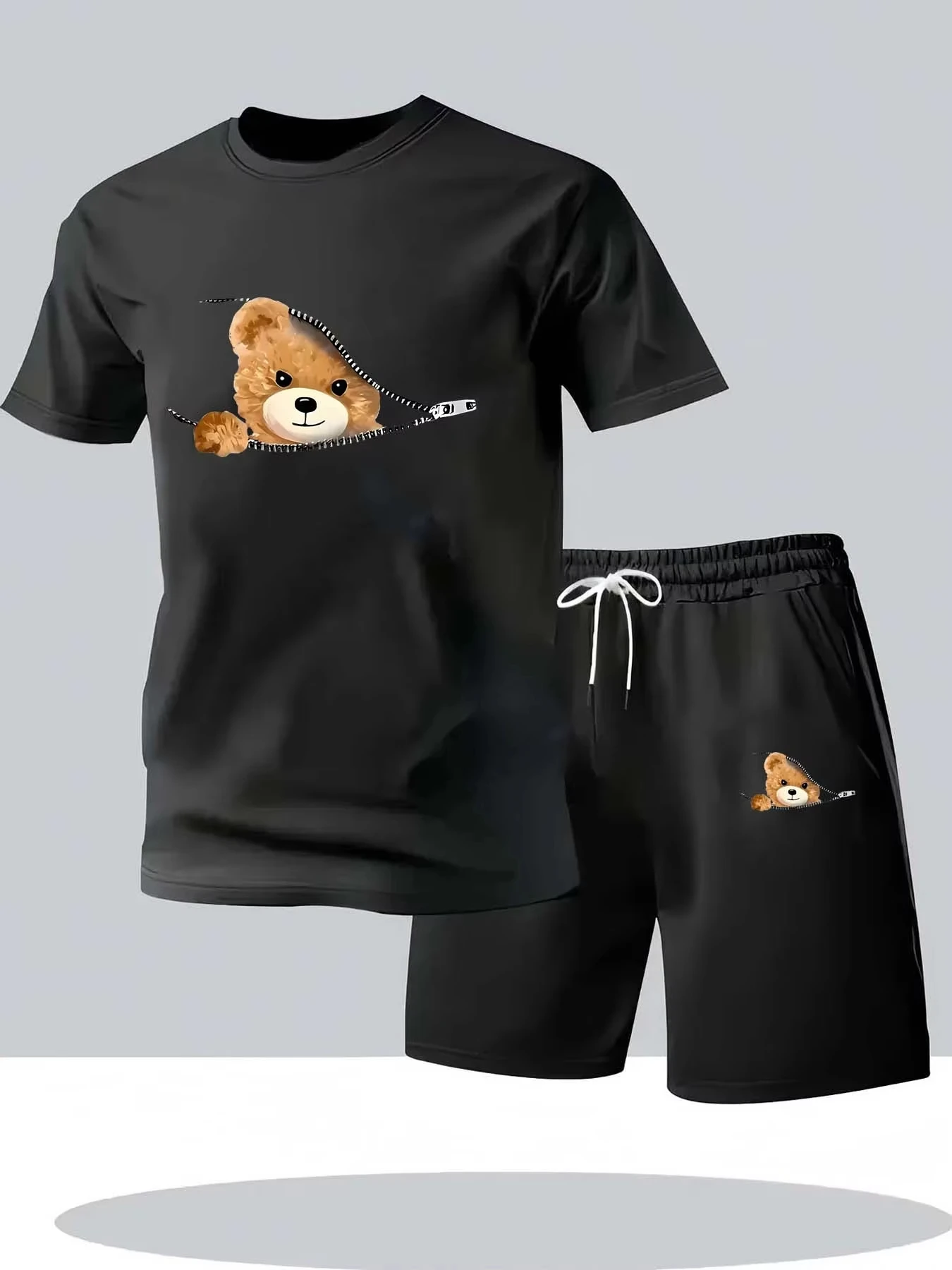 

Мужская летняя свободная футболка с рисунком медведя, повседневная удобная футболка с круглым вырезом и коротким рукавом