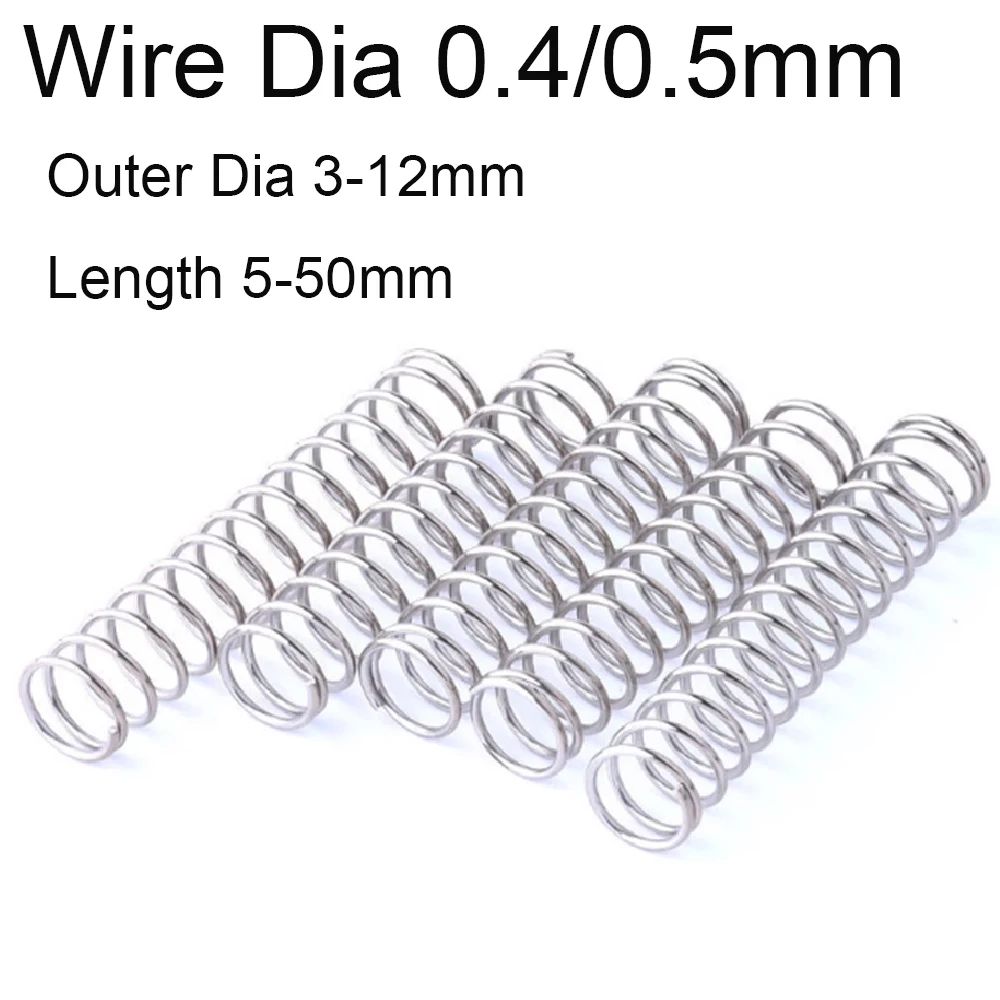 10Pcs 304 Stainless Steel Compression Spring Wire Dia 0.4/0.5mm Outer Dia 3-12mm Length 5-50mm Shock Absorption Return Spring