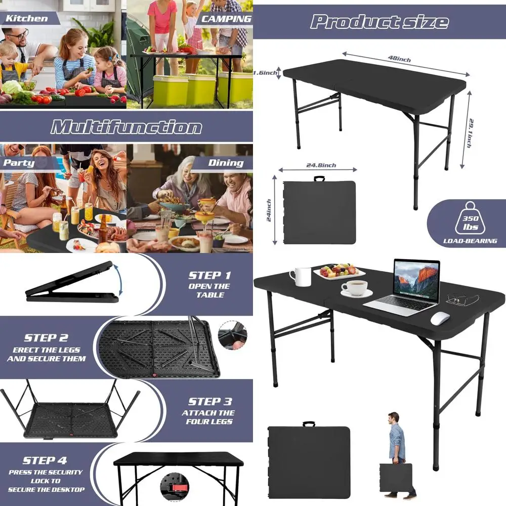 

Прочный складной стол 4T для пикников на открытом воздухе, кемпинга и вечеринок (черный)