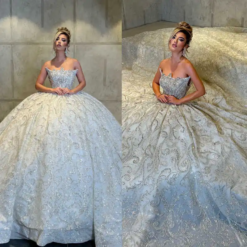 New Ball Gowns Off Shoulder Wedding Dress Prom Gown Appliques 3D-Lace Flowers Bridal Gowns vestido de novia Plus Size Customized