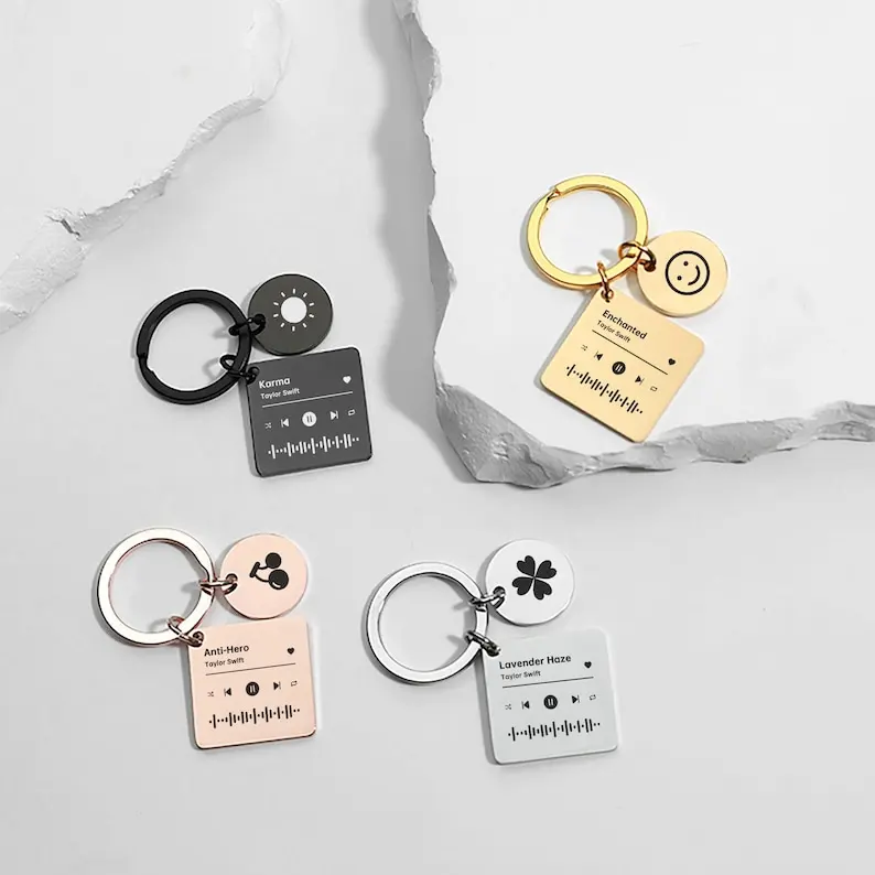 Personalized Song Keychain Stainless Steel Custom Spotify Code Meaningful Keyrings for Birthday Anniversary Present Gift