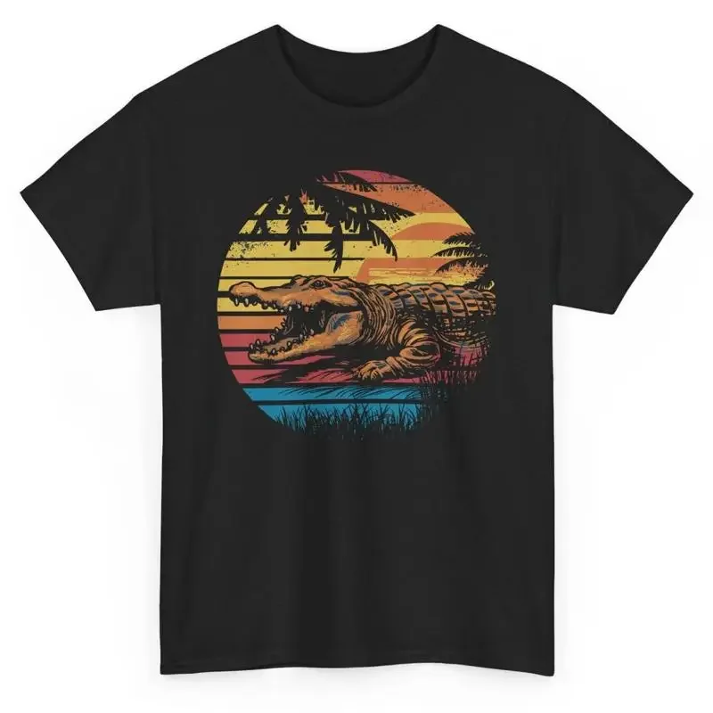 Vintage Artistic Sunset Crocodile T Shirt Retro Alligator