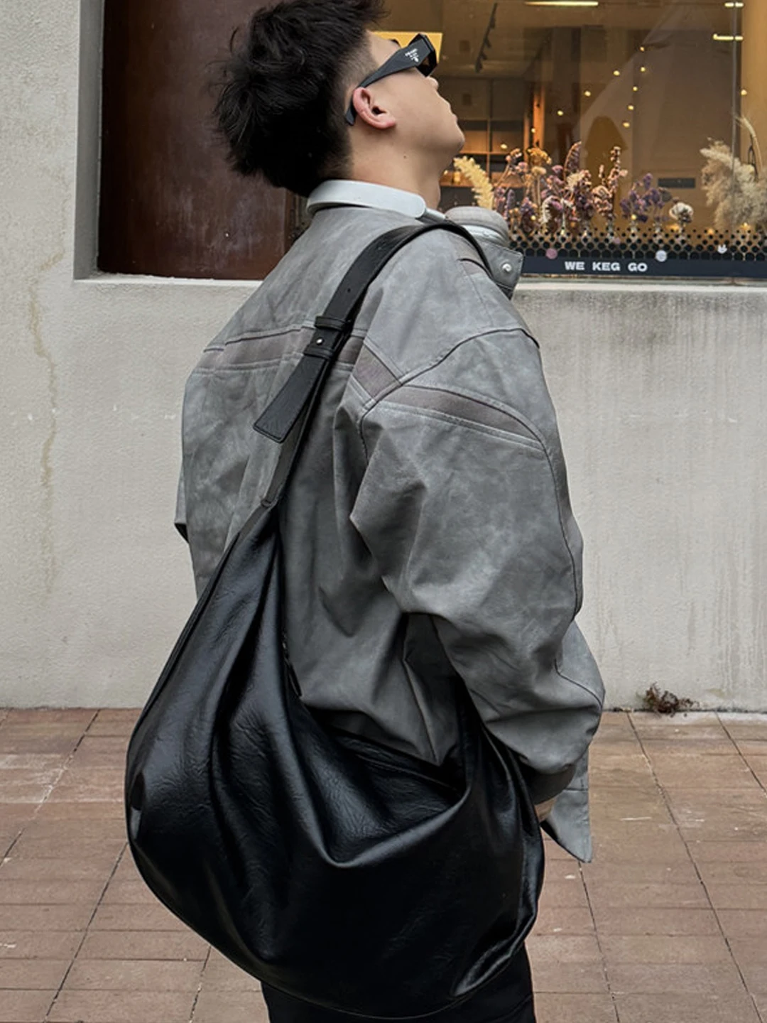 NIN Design Dumpling Bag Underarm Casual Unisex Hobo Style Leather Handbag Bucket Shape Single Strap Crossbody Bag