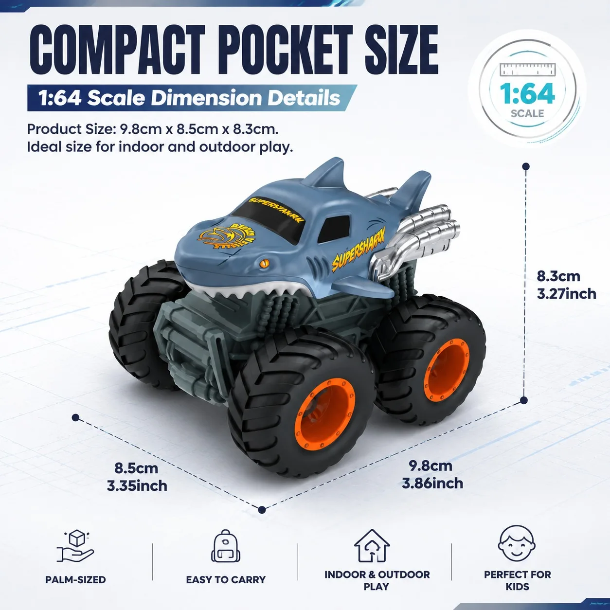 1:64 Mini Shark RC Monster Truck 2.4GHz Remote Control Car LED Light Off-Road Vehicle Rechargeable Toy For Kids view 6