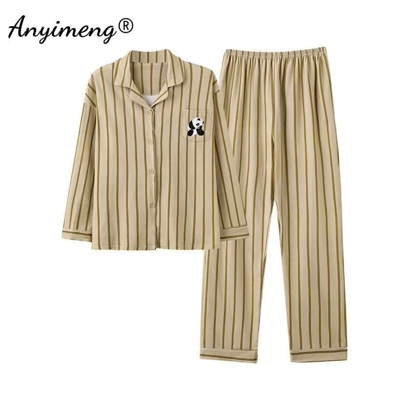 Autumn Winter Faux Cotton Nightwear Lady Long Sleeves Loungewear Women Pajamas Set Elegant Turn-down Collar Sleepwear for Girl