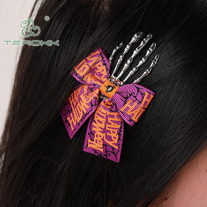 Halloween Bow Skull Hair Clip Skeleton Ghost Hand Bone Hairpin Punk Gothic Personality Women Girls Hairclips Hair Accessories