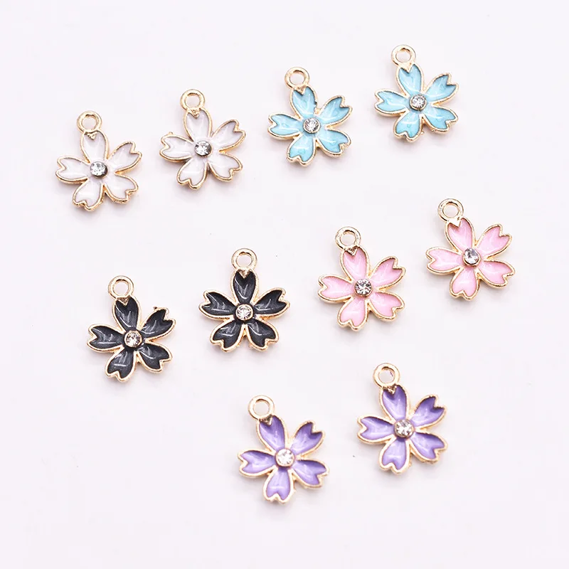 100PC/lot Colors Rhinestones Flower Pendant 14x17mm DIY Hang Charms For Bracelet Necklace Jewelrys Earrings Making