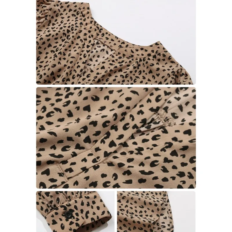 Elegant Women\'s New Long Sleeved Leopard Print Blouse Women\'s V-neck Set Head Slimming Top 2024 Autumn Versatile Shirt New Style