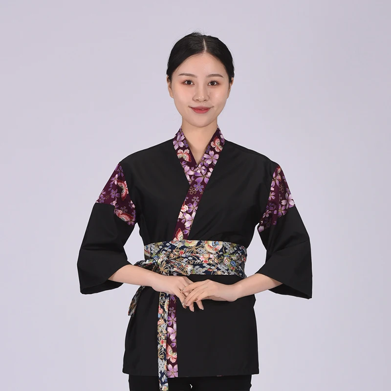 Japanese-style Work Clothes Printed Stitching Cotton Linen Kimono Izakaya Restaurant Chef Waiter Clothing Unisex Four Seasons