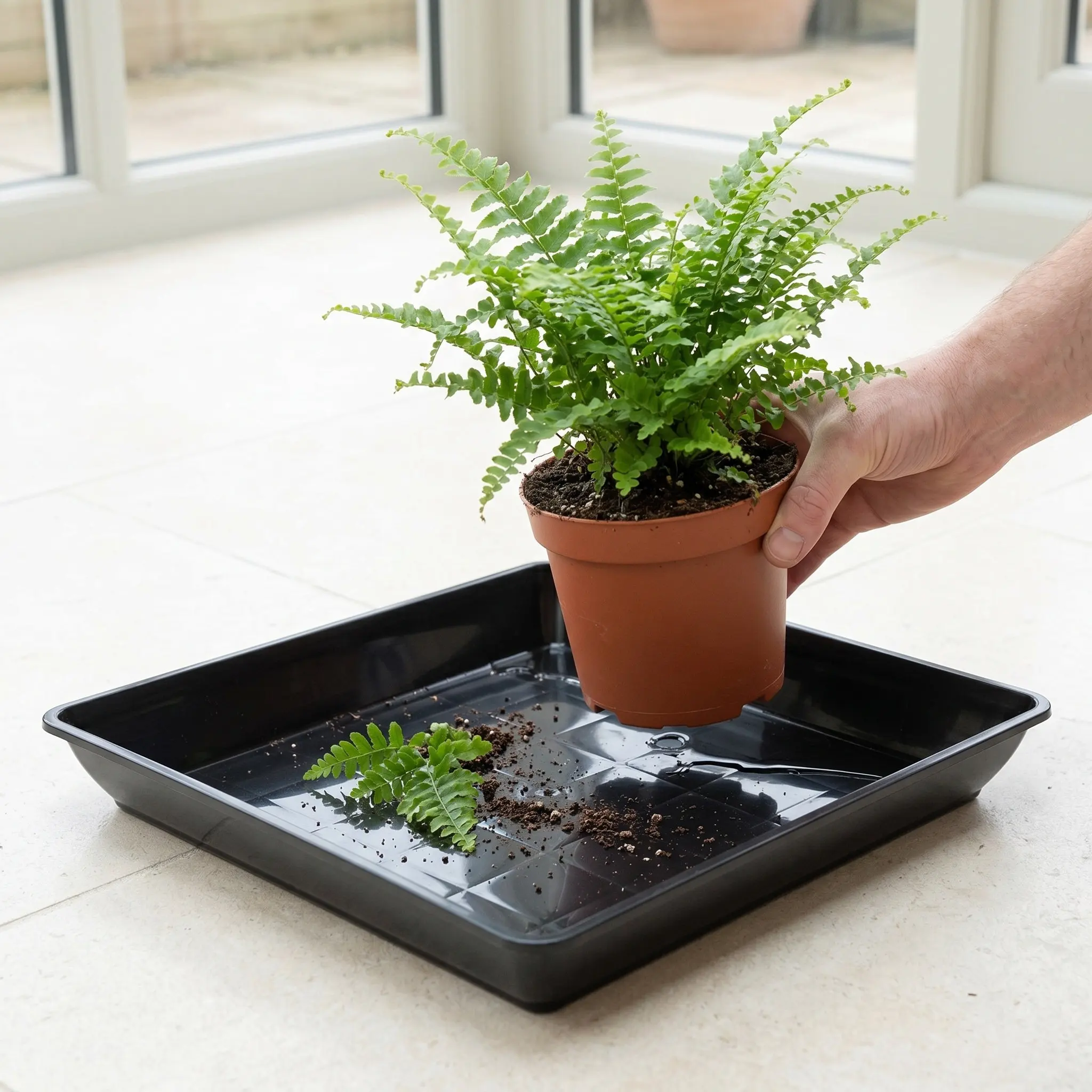 2 Pack Large Rectangular Plant Saucers Heavy Duty Leakproof Drip Trays for Indoor Potted Plants Water Catcher