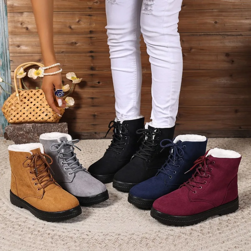 

Winter Women's Boots Fashion High Top Cotton Shoes Plush Warm Snow Boots Lace Up Women Ankle Boots Non Slip Platform Boot Botas
