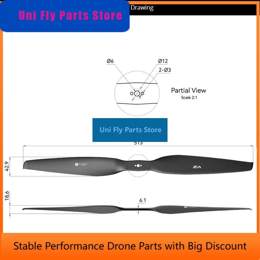 UniFlyT-MOTOR VZ20*8.2 Carbon Fiber High Speed 7300rpm Max Thrust 11kg Cw Ccw 20inch   Vtol Propeller Blades