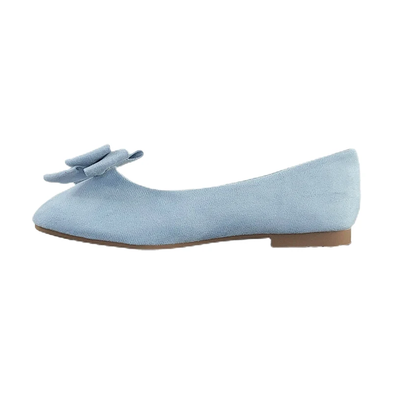 Women Flats Boat Shoes Sky Blue Round Head Bowknot Size 33-43 Flat Shoes for Female Velvet Leather High Quality Summer Shoes