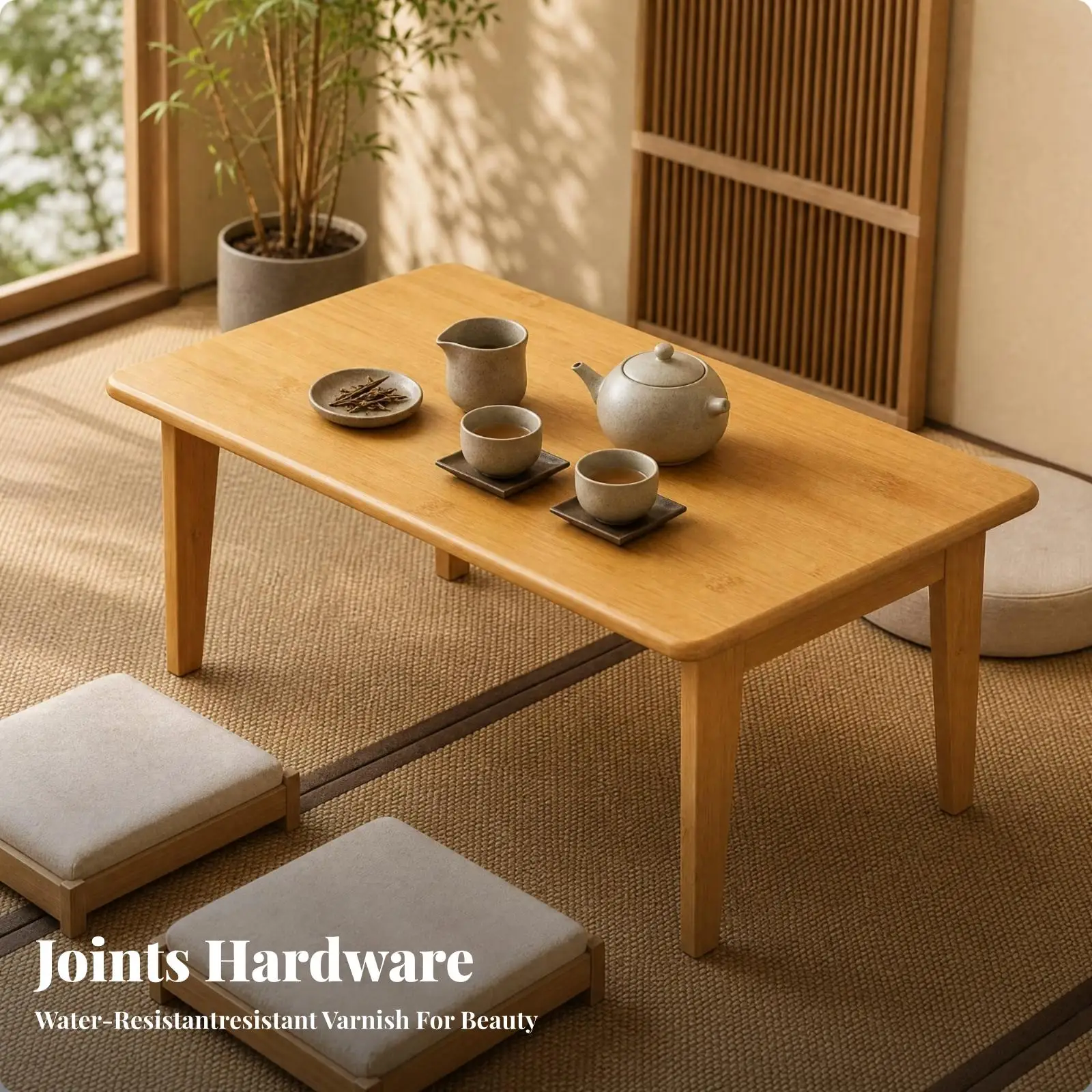 Foldable Bamboo Table with Varnish Finish for Small Apartments Home Office Reading Desk Coffee Table Decoration