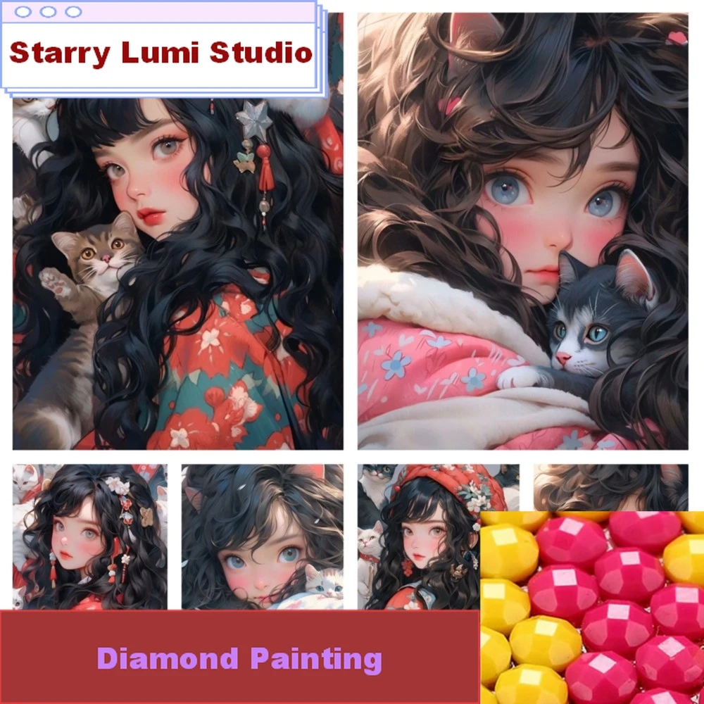 

Diamond Art Painting New Arrival Girl and Cat Pictures Full Mosaic Embroidery 5D DIY Cross Stitch Kits Home Decor