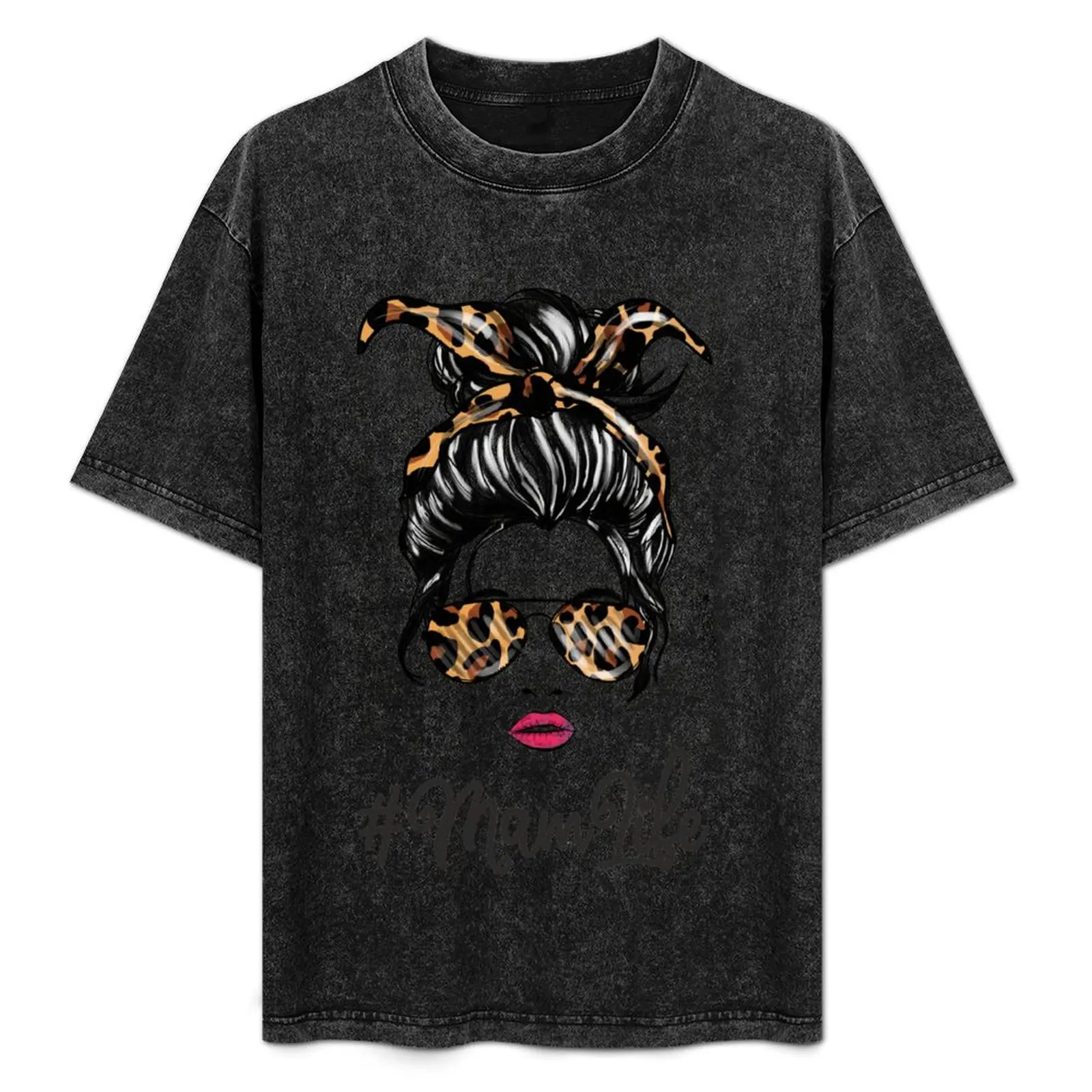 Mom Life, momlife,messy bun, mom life T-Shirt Retro Style Print Casual Top