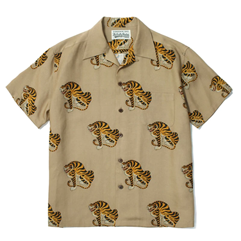 High Quality WACKO MARIA Print Tiger Totem Shirt Summer Casual Short Sleeve Shirt Mens Womens Hawaii Shirt Tops