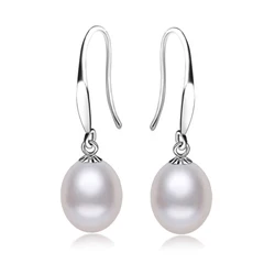 Real Natural Pearl Earrings For Wome,925 Sterling Silver White Freshwater Pearl Drop Earring Wife Mother Anniversary Gift Pink