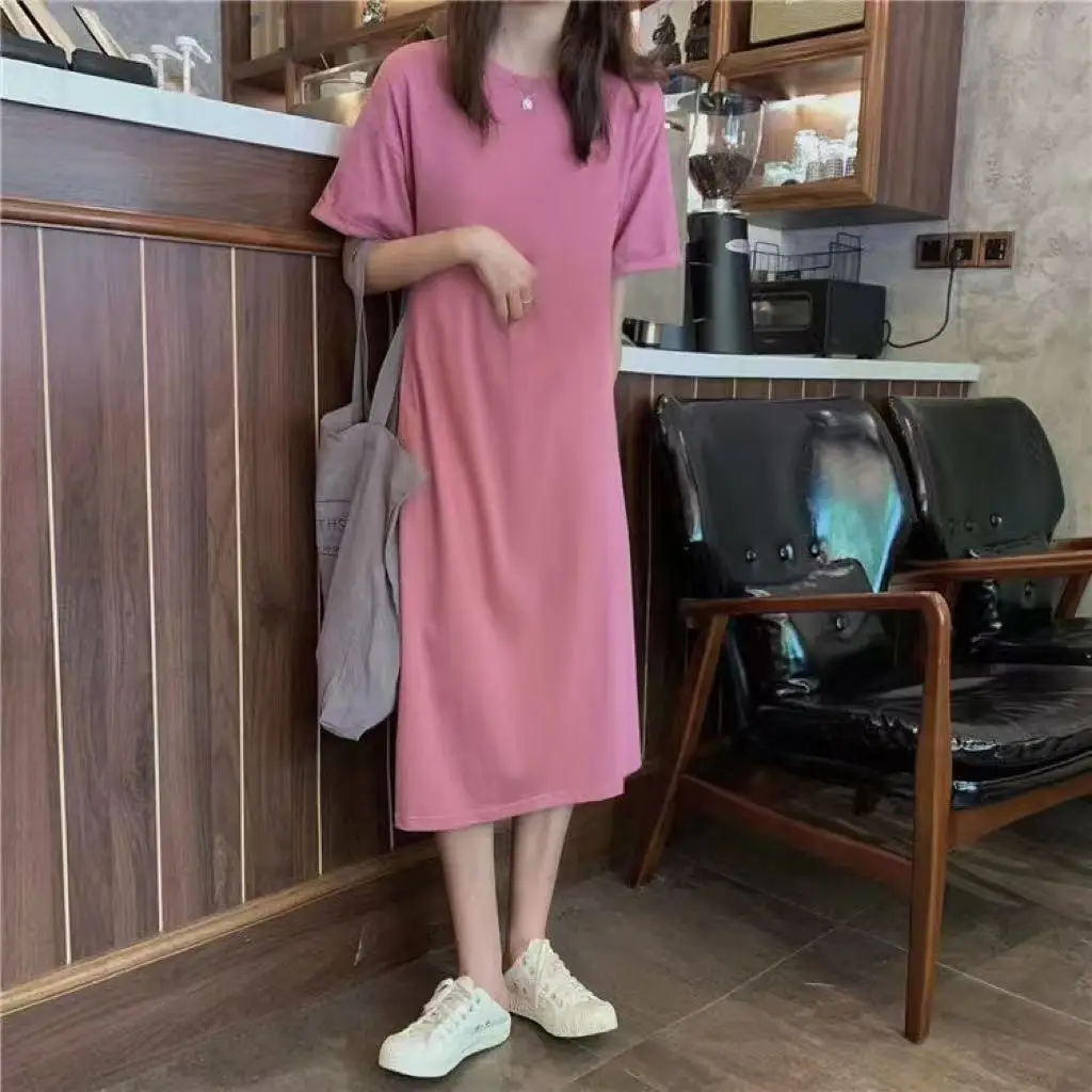 Loose Oversized Short Sleeve T-Shirt Dress Korean Style Personalized Hong Kong Style Design Summer Outerwear Casual Straight ...