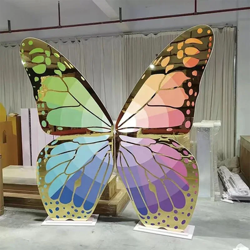 Colorful Pink Butterfly Wings Large Pvc Acrylic Butterfly Shape Backdrop Stand for Party Events Wedding Baby Shower