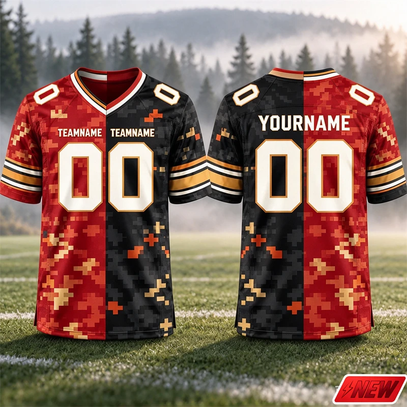 V Neck T Shirt Men Football Jersey Custom Team Name Number Personalized Pixel Camo Athletic Unisex Sports Short Sleeve T Shirt
