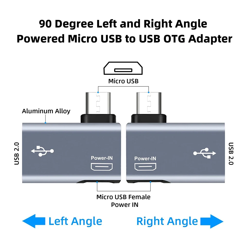 90 Degree Left/Right Angle Powered Micro USB To USB OTG Adapter for Fire TV Stick 4K Android Phone Tablet Connect Peripherals