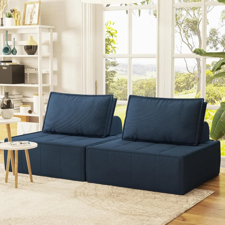 Modular Sectiol Loveseat 2Piece Deep Seat Corduroy Lounge Sofa with Movable Cushions Small Loveseat Couch for Living Room Bedro