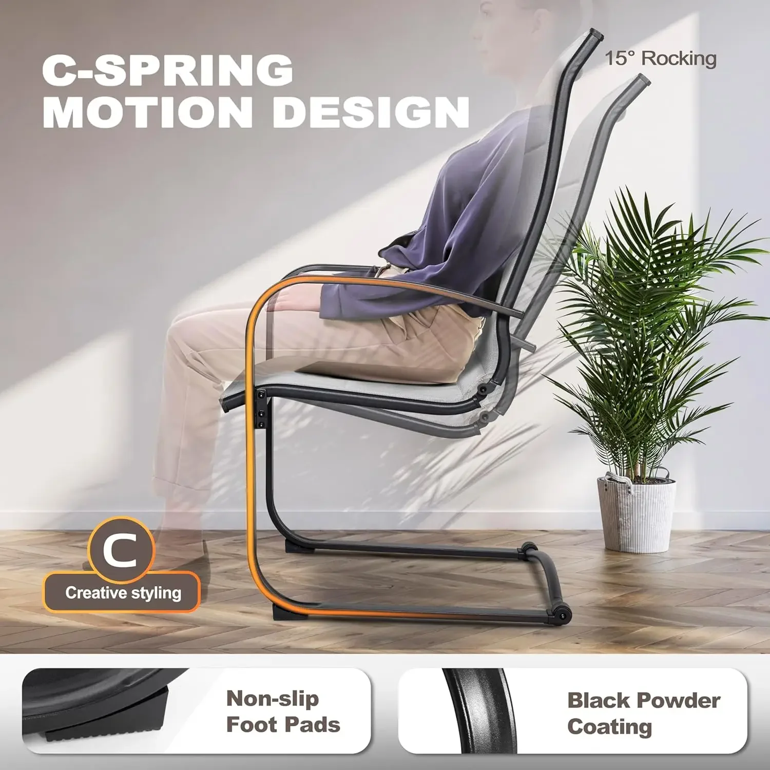 Patio Dining Chairs Set of 2, All Weather Outdoor Padded Textilene Patio Chairs, Breathable Spring Motion Textile High Back Outd