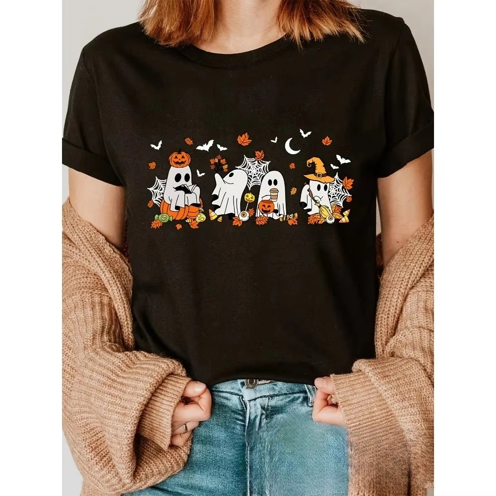 Cute Halloween T Shirt Women Men Cotton Graphic Printed Short Sleeve Crew Neck Spring Summer Fall Party Vintage Streetwear Tee