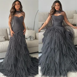 Customized Prom Dresses Exquisite Strapless Sheath Cocktail Layered Fold ChiffonOccasion Evening Gown vestido blancoفساتين سهرة