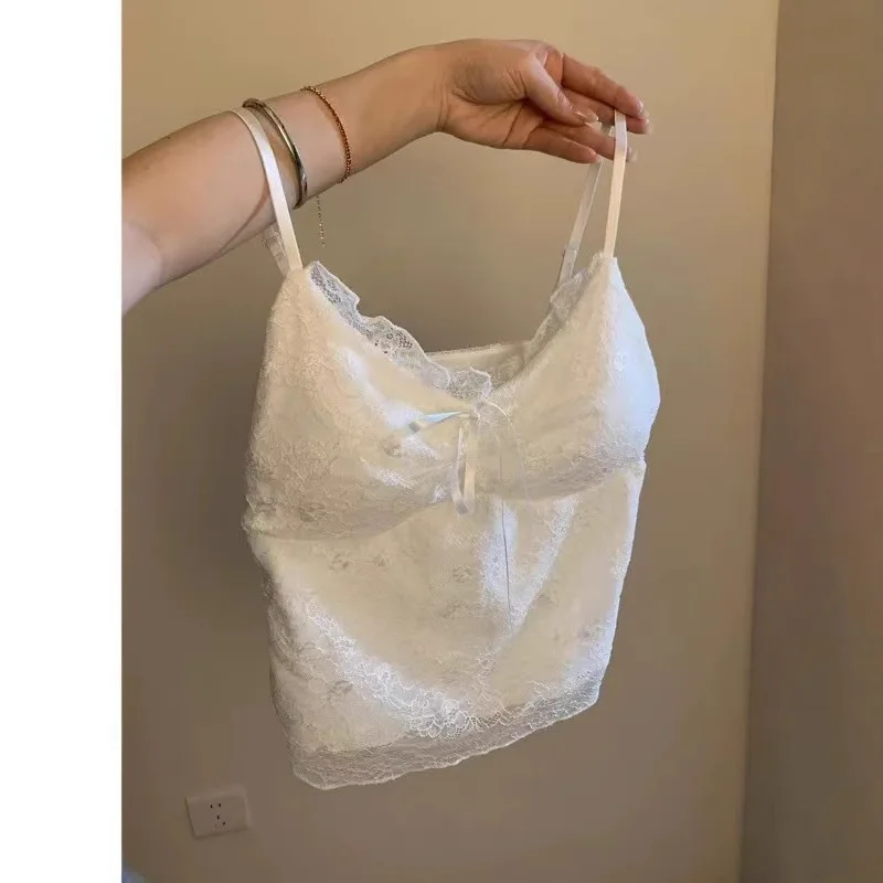 Fragrant Lace Pure Desire White with Chest Pad Sling Vest Women's 2025 New Inner Bottom Top