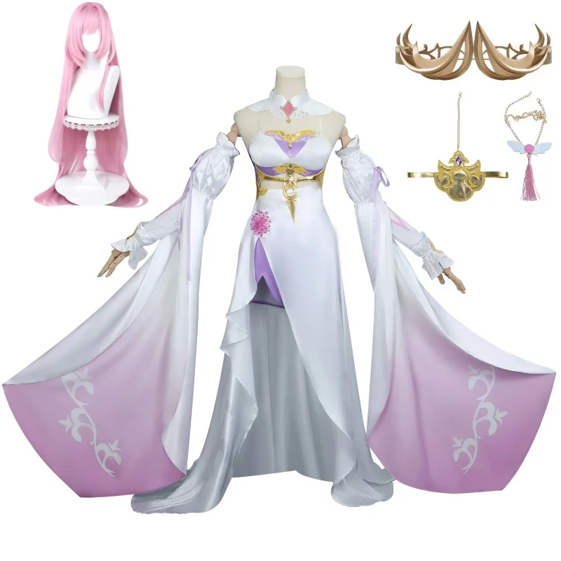 Game Honkai Impact 3 Elysia Cosplay Costume Angel Returns Powder White Evening Dress Wig Woman Sexy Carnival Christmas Suit