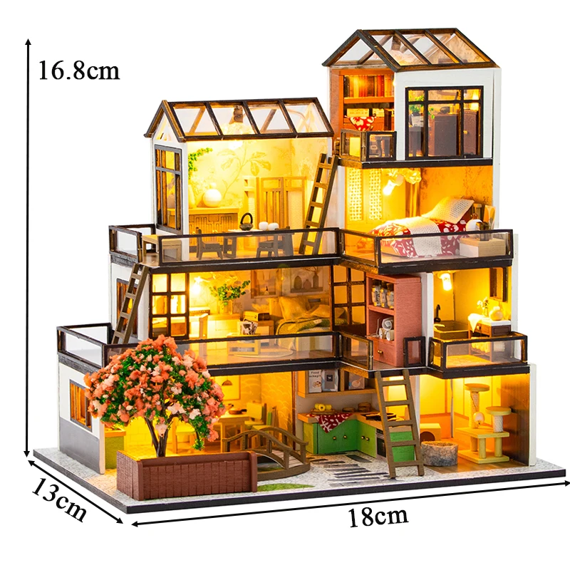 NOWOŚĆ DIY Drewniany zestaw miniaturowych modeli Dream Town Casa Domy dla lalek 3D Puzzle Domek dla lalek z meblami dla przyjaciół Prezenty świąteczne