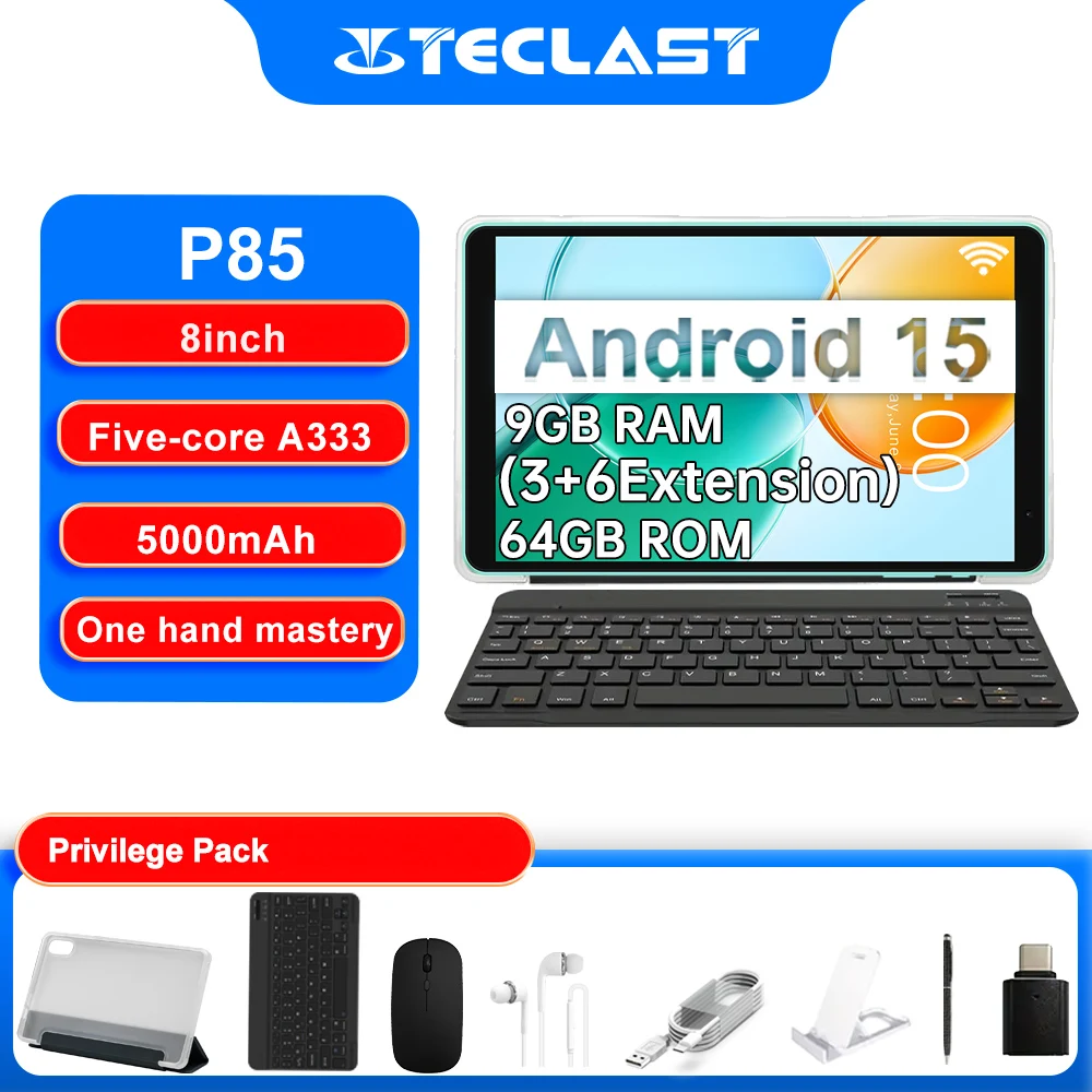 

Teclast P85 2025 Tablet Allwinner A333 5-core，3GBRAM/64GB ROM/8inch 800×1280iPS/WIFI/5000mAh/with Keyboard & Accessories Bundle