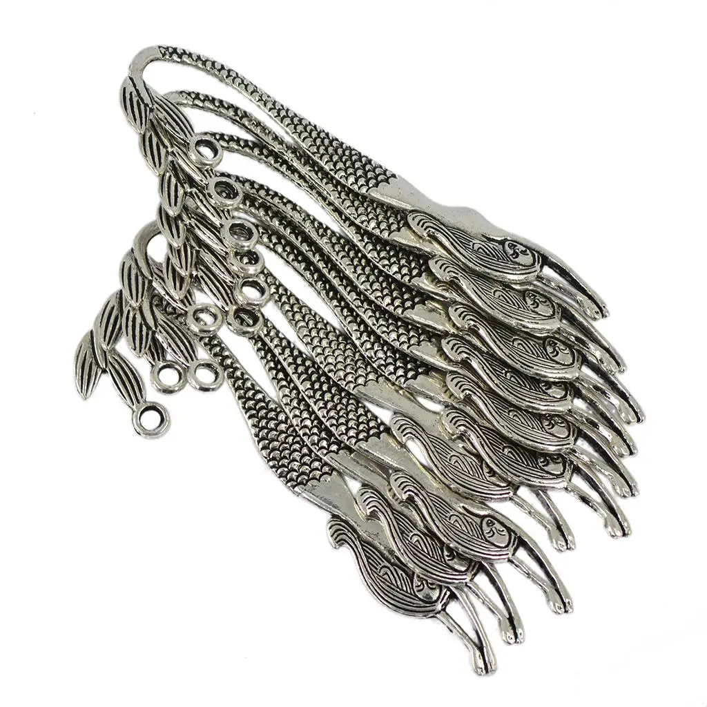 Marcapáginas de sirena ondulada única con abalorios, artesanía DIY, 10 unidades por paquete