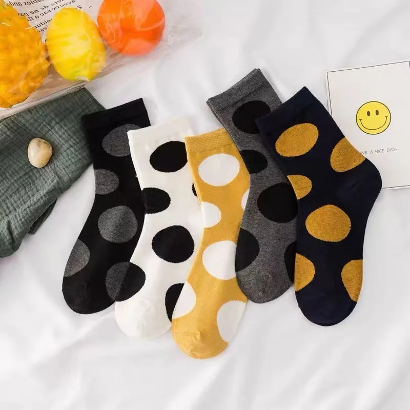 1/5 pairs Casual Comfort Socks Fashionable Versatile Women's Mid-Calf Socks Round Dots Cute Lightweight Simple Short Calf Socks