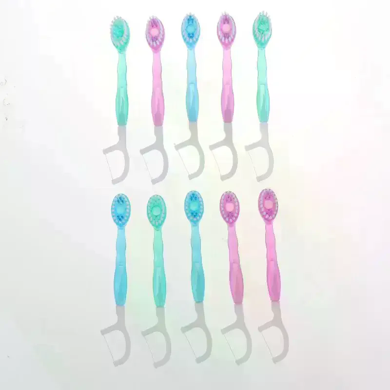 2 In 1 Dental Floss Toothbrushes With Soft Nylon Bristles And Durable Floss Perfect For Daily Oral Care Travel Home Use 10Pcs