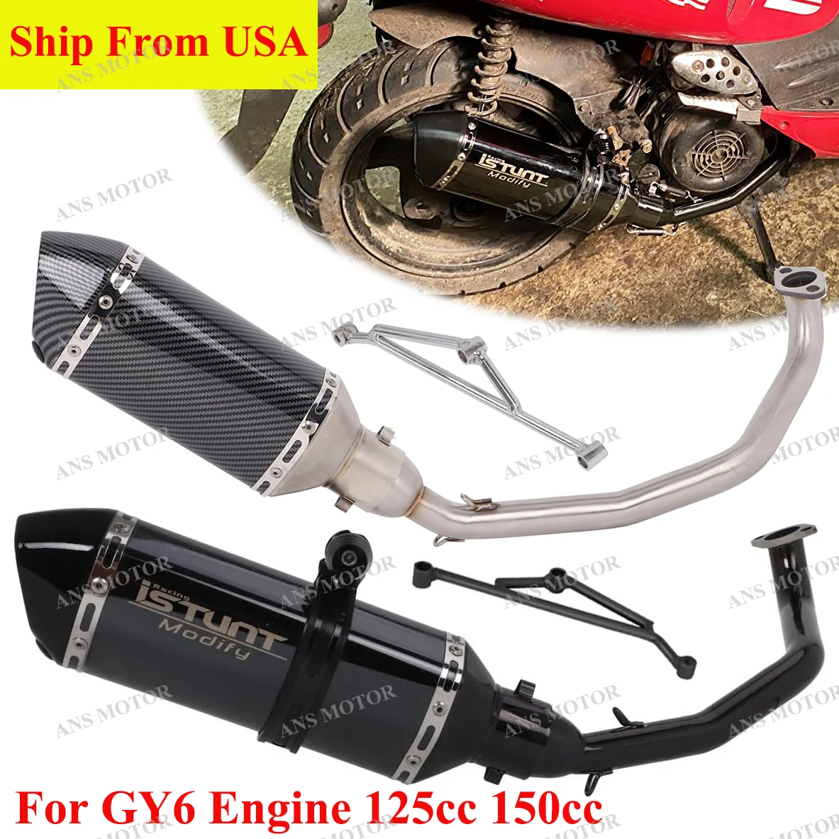 

For GY6 Engine 125cc 150cc Motorcycle Exhaust Escape System Slip On Muffler Tail Pipes With Removable DB Killer