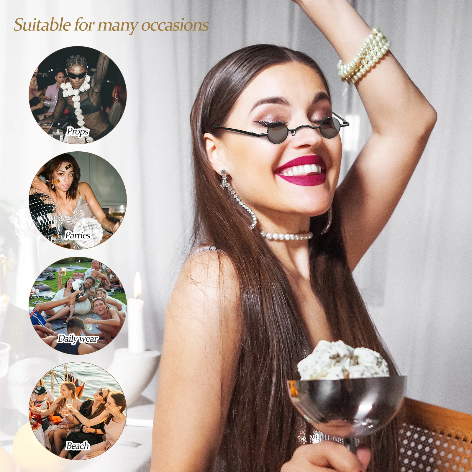 

2Pcs Small Round Polarized Sunglasses Punk Retro Metal Frame Eyewear Men Women Party Outdoors Round Sunglasses