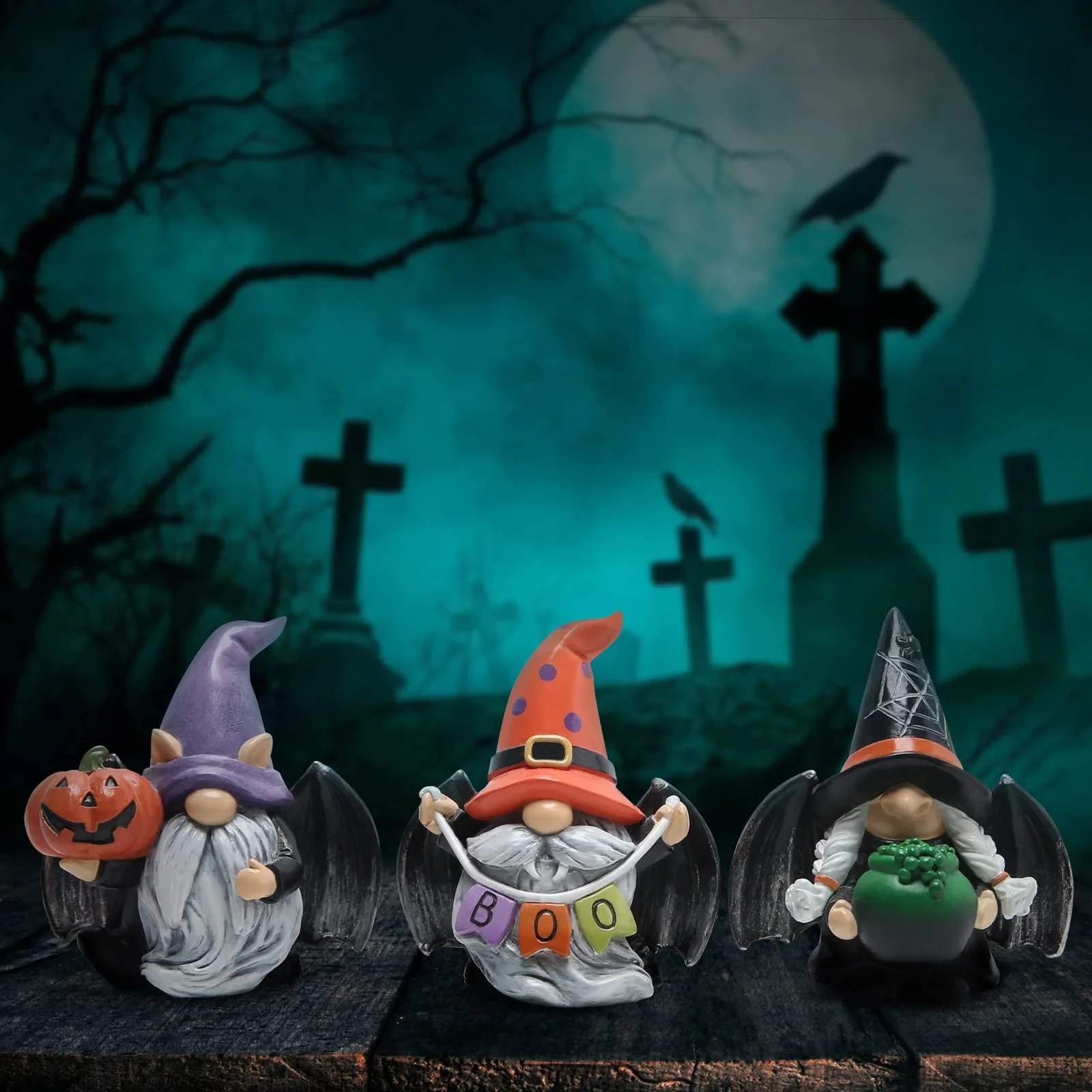 Imagem -04 - Decorações de Gnomos de Halloween Artesanal Estatuetas de Gnomos Escandinavos com Asa Preta Boo Halloween Abóbora Decoração de Mesa Presentes Peças