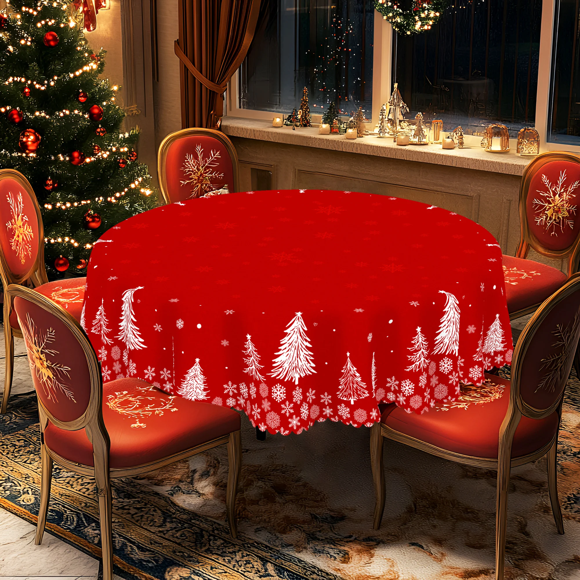 1 Christmas Themed Tablecloth, Various Sizes, Christmas Tree Print Pattern Party Decoration Tablecloth, Christmas Party Garden Tablecloth Decoration, Suitable for Home Kitchen, Dining Room Terrace Indoor and Outdoor Use, as a Gift for Those Who Like Funny Friends and Lovers