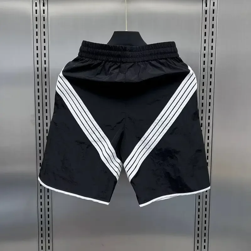 Men's Summer Thin Quick-drying Striped Shorts Loose-fit Straight-leg Casual Sports Beach Pants Trendy Male
