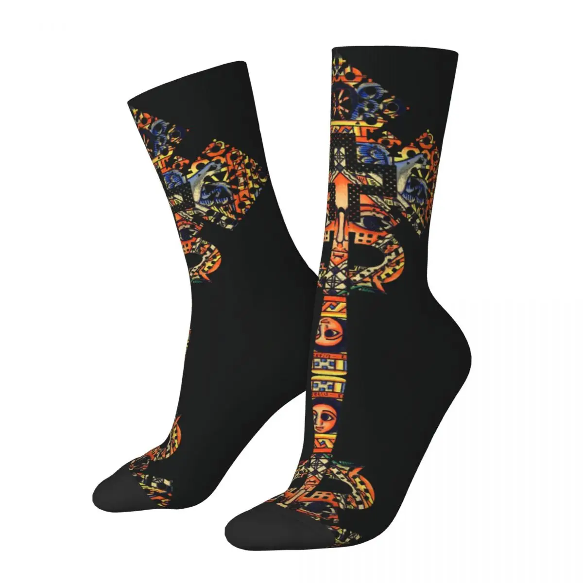 Hip Hop Retro African Crazy Men's compression Socks Unisex Ethiopian Cross Art Ethiopia Street Style Seamless Printed Crew Sock